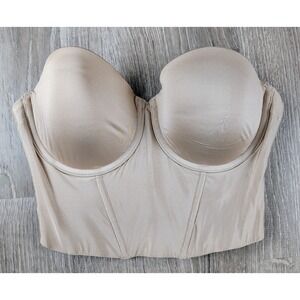 Felina 32C Longline Strapless Bustier Bra Low Back Beige Boning NO STRAPS
